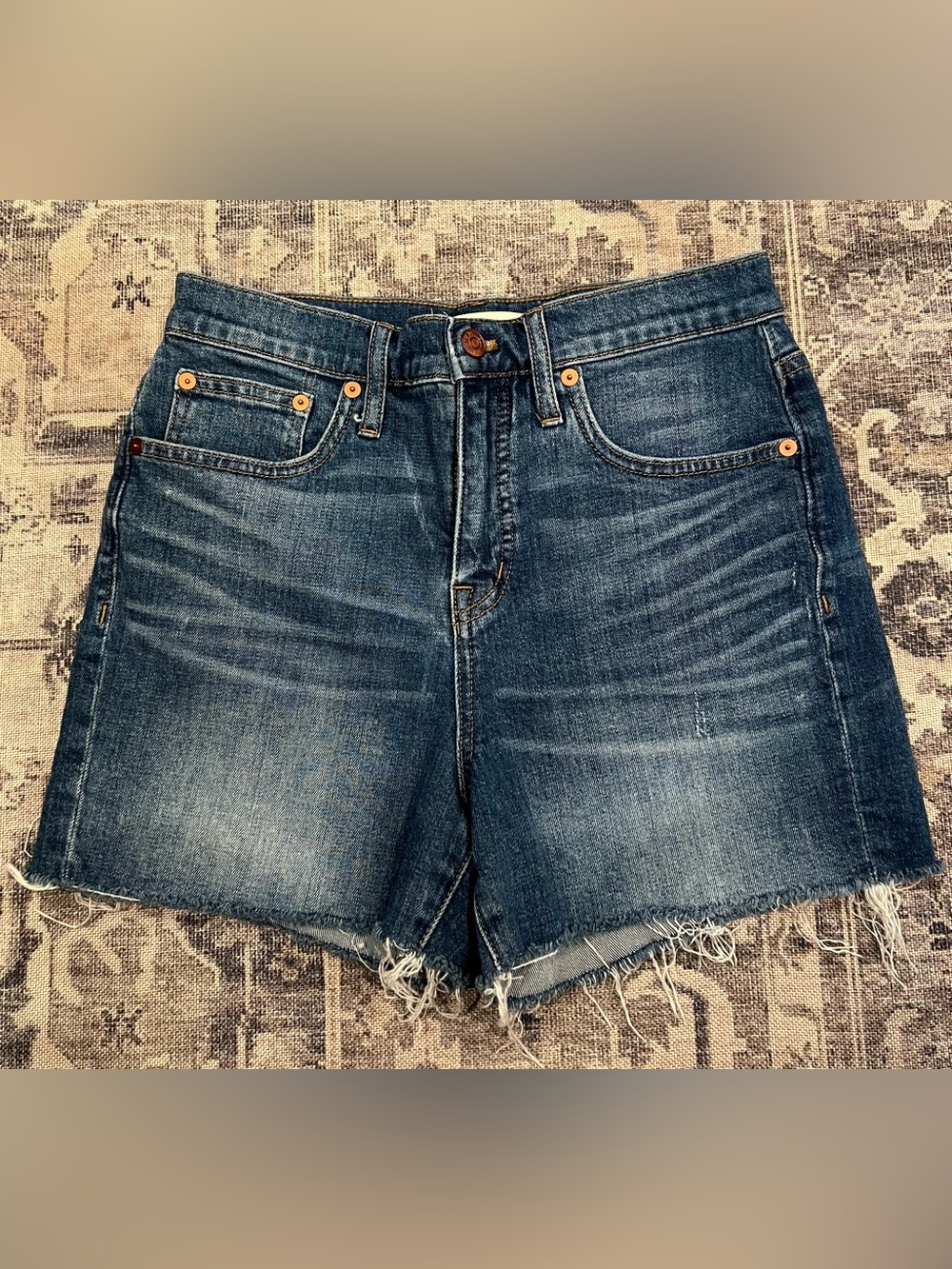 Madewell High-Rise Raw Hem Denim Shorts - Dark Blue